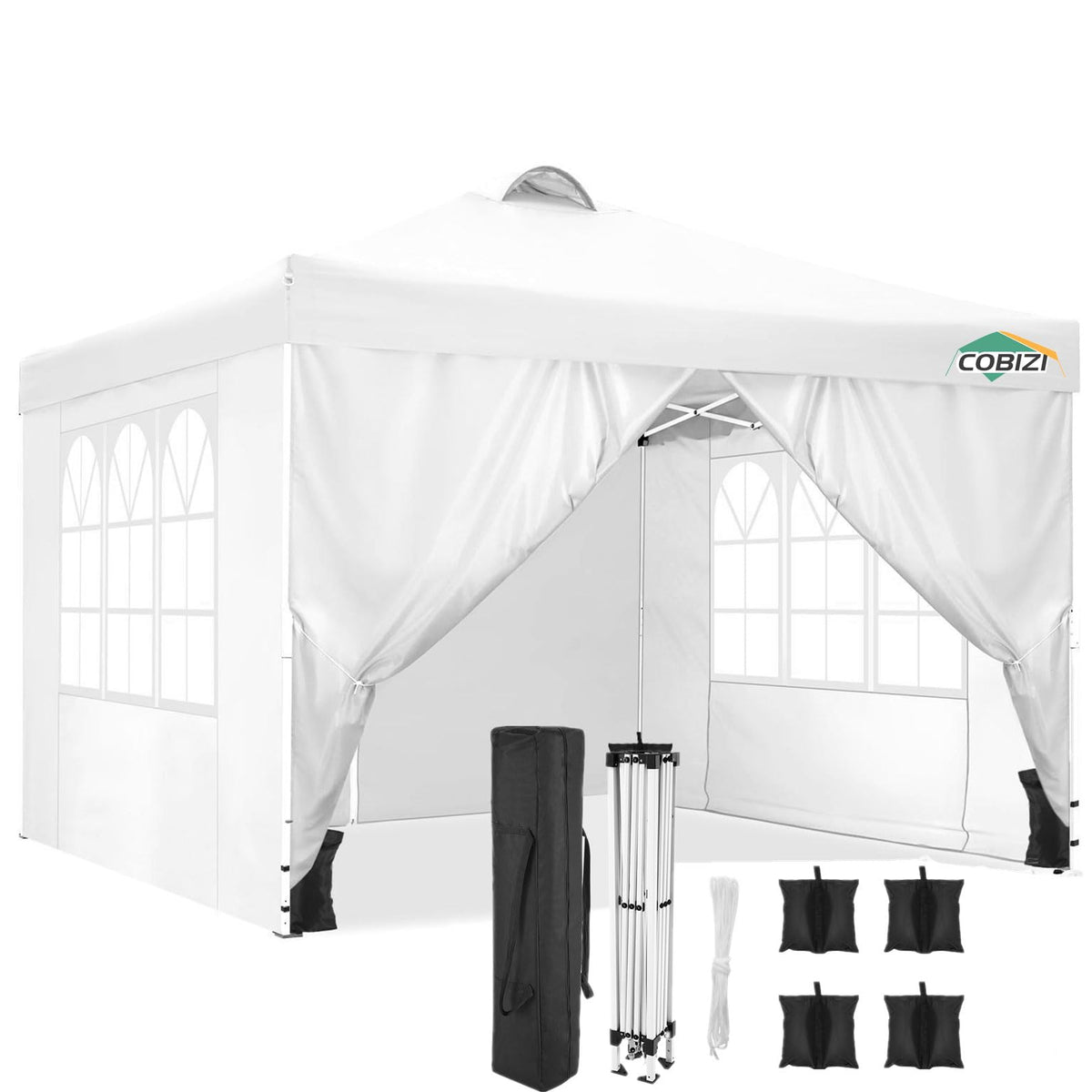 COBIZI Canopy 10x10 Waterproof Pop up Canopy Tent with 4 Sidewalls Outdoor Event Shelter Tent for Parties Sun Shade Party Commercial Canopy