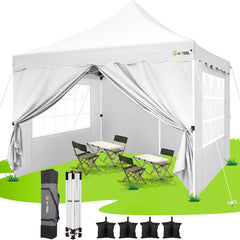 HOTEEL 10x10 Pop Up Canopy , UPF 50+ Easy Setup Canopy Tent Waterproof Outdoor Instant Portable Shelter with 4 Removable Sidewalls, Sandbags, Stakes & Ropes for Party, Events, Vendor