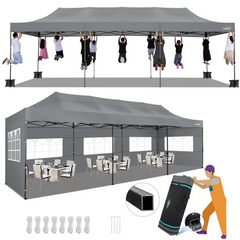 COBIZI 10x30 Heavy Duty Canopy with 8 sidewalls, Outdoor Tents for Parties,Wedding,Commercial ,Pop Up Tent with Roller Bag,Black