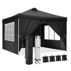YUEBO 10' x 10' Adjustable Height Pop-up Canopy Tent Fully Waterproof Instant Outdoor Canopy Folding Shelter with 4 Removable Sidewalls, Air Vent on The Top, 4 Sandbags, Carrying Bag, Black