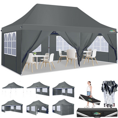 COBIZI 10x20ft Pop Up Canopy Tent with 6 Removable Sidewalls, Easy Up Commercial Canopy, Waterproof and UV50+ Gazebo with Portable Bag, Adjustable Leg Heights,Party Tents for Parties