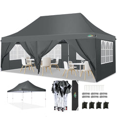 COBIZI 10'x20' Pop up Canopy with 6 Removable Sidewalls, Outdoor Canopy Tents for Partie Wedding, Instant Sun Protection Shelter with Upgrade Raised Roof and Carry Bag,Gray