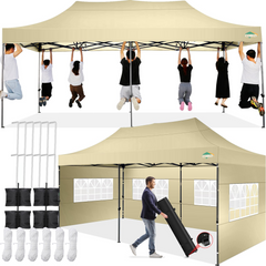 COBIZI 10x20 Heavy Duty Pop up Canopy Tent with 6 sidewalls Easy Up Commercial Outdoor Canopy Wedding Party Tents for Parties All Season Wind & Waterproof Gazebo with Roller Bag,Black(Frame Thickened)