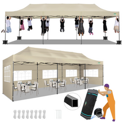 COBIZI 10x30 Heavy Duty Canopy with 8 sidewalls, Outdoor Tents for Parties,Wedding,Commercial ,Pop Up Tent with Roller Bag,Black