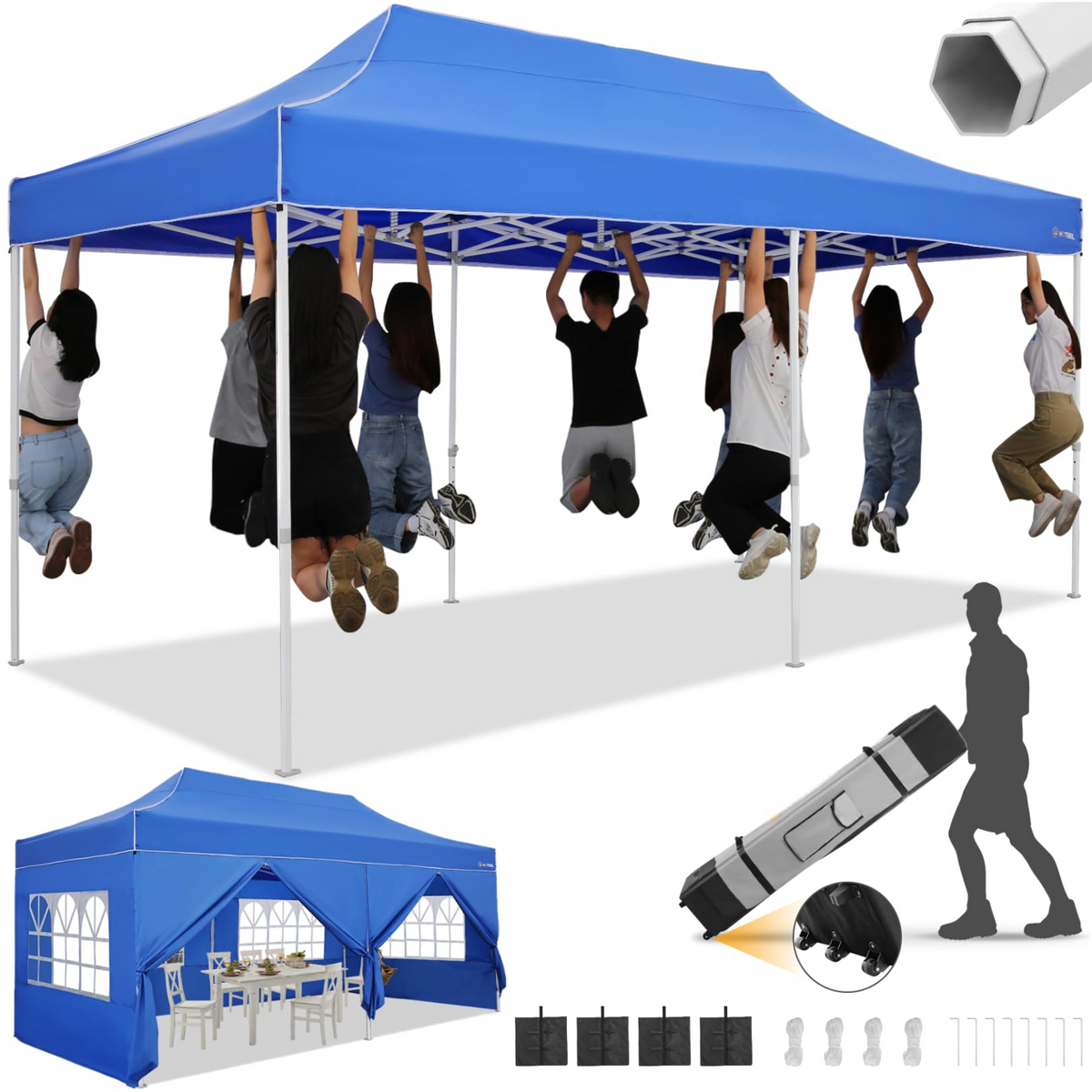 HOTEEL 10x20 Pop up Canopy with 6 Removable Sidewalls Heavy Duty Party Tent Outdoor Event Gazebo Frame Thickened Commercial Canopy Tents for Wedding Parties Camping, Blue