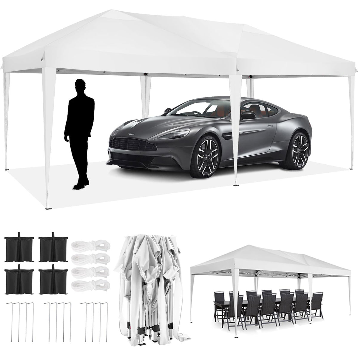 HOTEEL 10x20 Pop Up Canopy Tent Outdoor Shelter for Parties Weddings, Easy Set Up Waterproof Portable Canopy with Carry Bag & 4 Sandbags