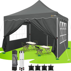 HOTEEL 10x10 Pop Up Canopy , UPF 50+ Easy Setup Canopy Tent Waterproof Outdoor Instant Portable Shelter with 4 Removable Sidewalls, Sandbags, Stakes & Ropes for Party, Events, Vendor