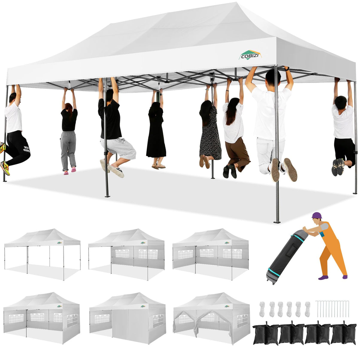 COBIZI 10'x20' Canopy EZ Pop Up Canopy Anti-UV Waterproof Outdoor Tent
