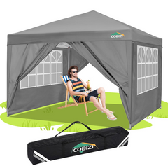 COBIZI 10x10ft Pop up Canopy Tent with 4 Sidewalls, Easy up Outdoor Waterproof Camping Tent,for Parties,Picnic, Blue