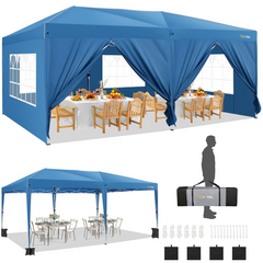 HOTEEL 10x20 Pop Up Canopy with Sidewalls, Easy Up Canopy Tent with Carry Bag, Outdoor Canopies with 4 Sandbags, Large Tents for Outdoor Events, Wedding, Backyard, Commercial, Black