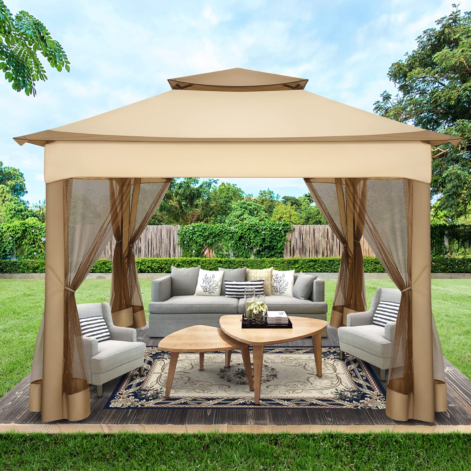 Outdoor Canopy Gazebo 11x11 Pop Up Gazebo Patio Gazebo with Mosquito N