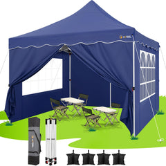 HOTEEL 10x10 Pop Up Canopy , UPF 50+ Easy Setup Canopy Tent Waterproof Outdoor Instant Portable Shelter with 4 Removable Sidewalls, Sandbags, Stakes & Ropes for Party, Events, Vendor