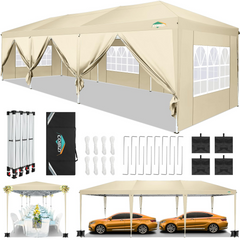 COBIZI 10x30 Pop up Canopy Tent with 8 Sidewalls, Outdoor Wedding Event Tents for Parties Backyard, Instant Carport,Sun Shelter Gazebo,Black