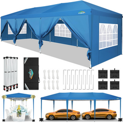 COBIZI 10x30 Pop up Canopy Tent with 8 Sidewalls, Outdoor Wedding Event Tents for Parties Backyard, Instant Carport,Sun Shelter Gazebo,Black