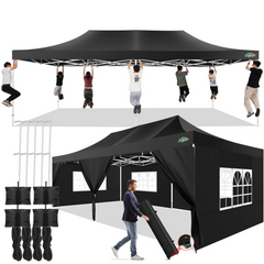 COBIZI 13x26 Heavy Duty Pop up Canopy with 6 Sidewalls, 2 Height Adjustable Commercial Tent,100% Waterproof Party Wedding Tent,Outdoor Gazebo with Wheeled Bag,Black