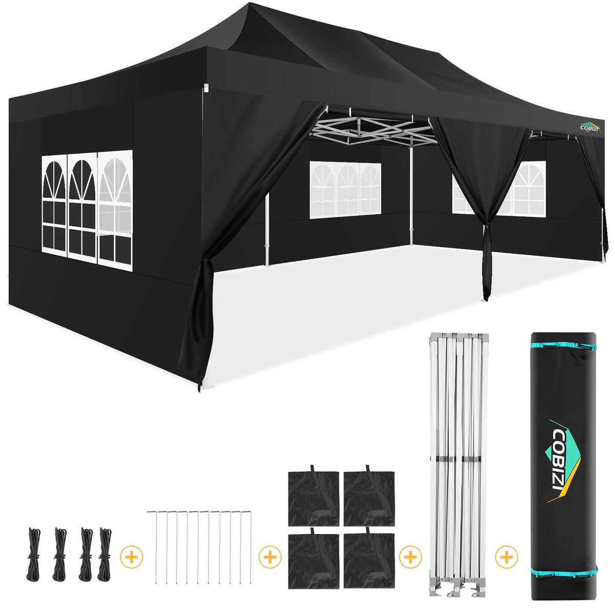 HOTEEL 13x26 Heavy Duty Canopy with 6 Sidewalls, 2 Height Adjustable Commercial Tent,Pop up Party Wedding Tent,Outdoor Gazebo with Wheeled Bag,Black