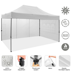 Hoteel 10x15 Heavy Duty Pop Up Canopy Tent with 4 Sidewalls, Party Tent Outdoor Canopy UV50+ Waterproof Canopy Tent Event Shelter for Parties, Commercial-Series, 3 Adjustable Heights, White