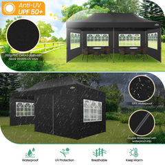 COBIZI 10x20 Heavy Duty Canopy with Sidewalls, Ez Pop up Canopies, Folding Protable Party Tent, Outdoor Sun Shade Wedding Gazebos with Roller Bag,Black