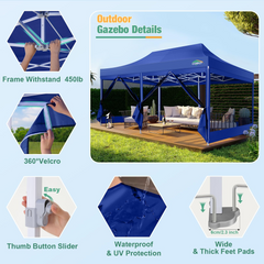 COBIZI 10x20 Heavy Duty Canopy Tent, Pop up Gazebo with Netting Screened ,Waterproof Ez up Canopy with Sidewalls, Outdoor Instant Party Tent for Backyard,Dark Blue