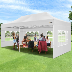 HOTEEL 10x20 Pop up Canopy Tent with 6 Sidewalls Heavy Duty Party Tent Easy Up Commercial Canopy Tents for Parties with Waterproof & UV 50+ Roller Bag Sand Bags, White (Upgraded Frame & Windprood)