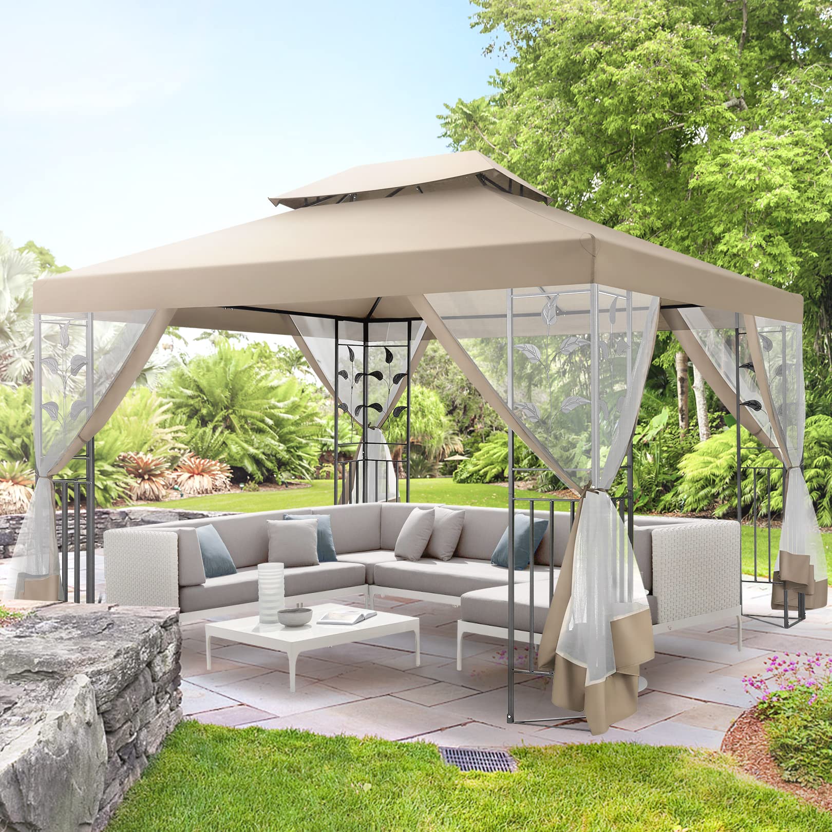 HOTEEL 10'x 13' Metal Patio Gazebo, Outdoor Gazebo Canopy Tent for Bac ...