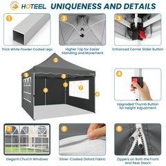 HOTEEL 10x10 Pop Up Canopy , UPF 50+ Easy Setup Canopy Tent Waterproof Outdoor Instant Portable Shelter with 4 Removable Sidewalls, Sandbags, Stakes & Ropes for Party, Events, Vendor