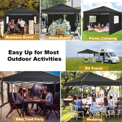 YUEBO 10' x 10' Outdoor Canopy Party Tent EZ Pop Up Canopy Portable Commercial Instant Canopy Shelter Tent Waterproof Gazebo with 4 Sidewalls