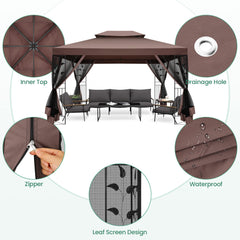 Hoteel 10x13 Outdoor Gazebo, Garden Tent for Patio Canopy with Leaf Screen Steel Frame and Mosquito Netting, Double Roof Canopy Tent for Deck, Backyard, Garden and Lawns