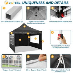 HOTEEL 10x10 Pop Up Canopy , UPF 50+ Easy Setup Canopy Tent Waterproof Outdoor Instant Portable Shelter with 4 Removable Sidewalls, Sandbags, Stakes & Ropes for Party, Events, Vendor