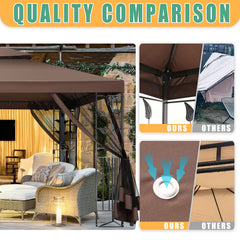 COBIZI 10x13 Outdoor Gazebo, Garden Tent for Patio Canopy with Leaf Screen Steel Frame and Mosquito Netting