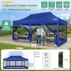 COBIZI 10x20 Heavy Duty Canopy Tent, Pop up Gazebo with Netting Screened ,Waterproof Ez up Canopy with Sidewalls, Outdoor Instant Party Tent for Backyard,Dark Blue