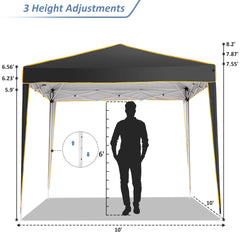 YUEBO 10'x10' Outdoor Pop Up Canopy Tent Commercial Instant Canopies Heavy Duty Shelter with Roller Bag, Bonus 4 Sand Bags, 4 Removable Sidewalls & Carrying Bag for Wedding Picnics Camping (Black)