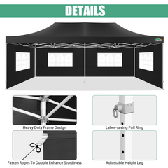 HOTEEL 13x26 Heavy Duty Canopy with 6 Sidewalls, 2 Height Adjustable Commercial Tent,Pop up Party Wedding Tent,Outdoor Gazebo with Wheeled Bag,Black