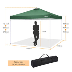 YUEBO 10' x 10' Adjustable Height Pop-up Canopy Tent Fully Waterproof Instant Outdoor Canopy Folding Shelter with 4 Removable Sidewalls, Air Vent on The Top