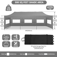 HOTEEL 10x30 Pop Up Canopy with 8 Sidewall, Heavy Duty Canopy UPF 50+ All Season Wind Waterproof Commercial Outdoor Wedding Party Tents