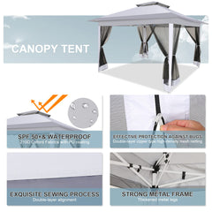 Hoteel 12'x12' Pop Up Gazebo Patio Outdoor Canopy Tent with 8 Mosquito Nettings, Adjustable Height and 144 Square ft of Shade for Garden, Party, Backyard with Vented Top, Storage Bag, Sandbags, Gary