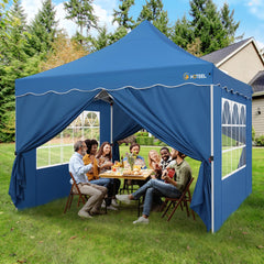 HOTEEL 10x10 Pop Up Canopy , UPF 50+ Easy Setup Canopy Tent Waterproof Outdoor Instant Portable Shelter with 4 Removable Sidewalls, Sandbags, Stakes & Ropes for Party, Events, Vendor