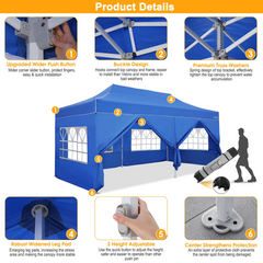 HOTEEL 10x20 Pop up Canopy with 6 Removable Sidewalls Heavy Duty Party Tent Outdoor Event Gazebo Frame Thickened Commercial Canopy Tents for Wedding Parties Camping, Blue
