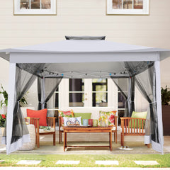 Hoteel 12' x 12' Adjustable Height Pop-up Gazebo Tent Fully Waterproof Instant Outdoor Canopy Folding Shelter with 6 Mosquito Nettings, Double Roofs, Privacy Screens for Backyard, Garden, Lawn