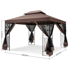 Hoteel 10x13 Outdoor Gazebo, Garden Tent for Patio Canopy with Leaf Screen Steel Frame and Mosquito Netting, Double Roof Canopy Tent for Deck, Backyard, Garden and Lawns