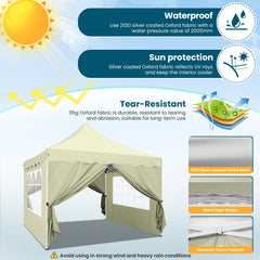 HOTEEL 10x10 Pop Up Canopy , UPF 50+ Easy Setup Canopy Tent Waterproof Outdoor Instant Portable Shelter with 4 Removable Sidewalls, Sandbags, Stakes & Ropes for Party, Events, Vendor