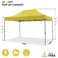 COBIZI 10x15ft Pop up Canopy, Easy up Heavy Duty Canopy with 4 Removable Sidewalls,All Weather Sunshade 100% Waterproof Outdoor Canopy Tents, Yellow