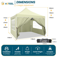 HOTEEL 10x10 Pop Up Canopy , UPF 50+ Easy Setup Canopy Tent Waterproof Outdoor Instant Portable Shelter with 4 Removable Sidewalls, Sandbags, Stakes & Ropes for Party, Events, Vendor