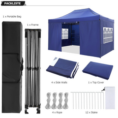 COBIZI 10x15ft Pop up Canopy, Easy up Heavy Duty Canopy Tent with 4 Removable Sidewalls,Blue