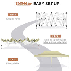 COBIZI 10x20 Canopy Tent with Sidewalls, 3 Adjustable Height Commercial Canopy, Pop Up Party Canopy with 12 Stakes & 6 Ropes,Khaki