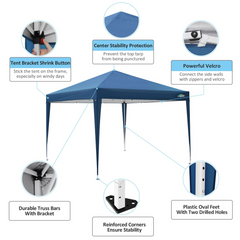 COBIZI 10x10ft Pop up Canopy Tent with 4 Sidewalls, Easy up Outdoor Waterproof Camping Tent,for Parties,Picnic, Blue