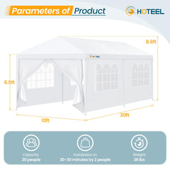 HOTEEL 10'x20' Canopy Party Tent with 4 Removable Sidewalls, Outdoor Tent for Parties, Event Tent, Large Canopy Tent for Weddings, Parties, Patio Camping Gazebo, All Season & Waterproof, White