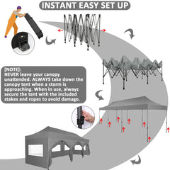HOTEEL 10x30 Pop Up Canopy with 8 Sidewall, Heavy Duty Canopy UPF 50+ All Season Wind Waterproof Commercial Outdoor Wedding Party Tents