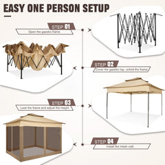 YUEBO 11'x 11' Pop up Gazebo with 4 Mosquito Netting, Outdoor Canopy Tent with Double Roof Tops for Patio, Garden