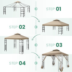 YUEBO 10'x 13' Metal Patio Gazebo, Outdoor Gazebo Canopy Tent for Backyard with Mosquito Netting, Gazebos Shelter with Steel Frame, Patio Covers